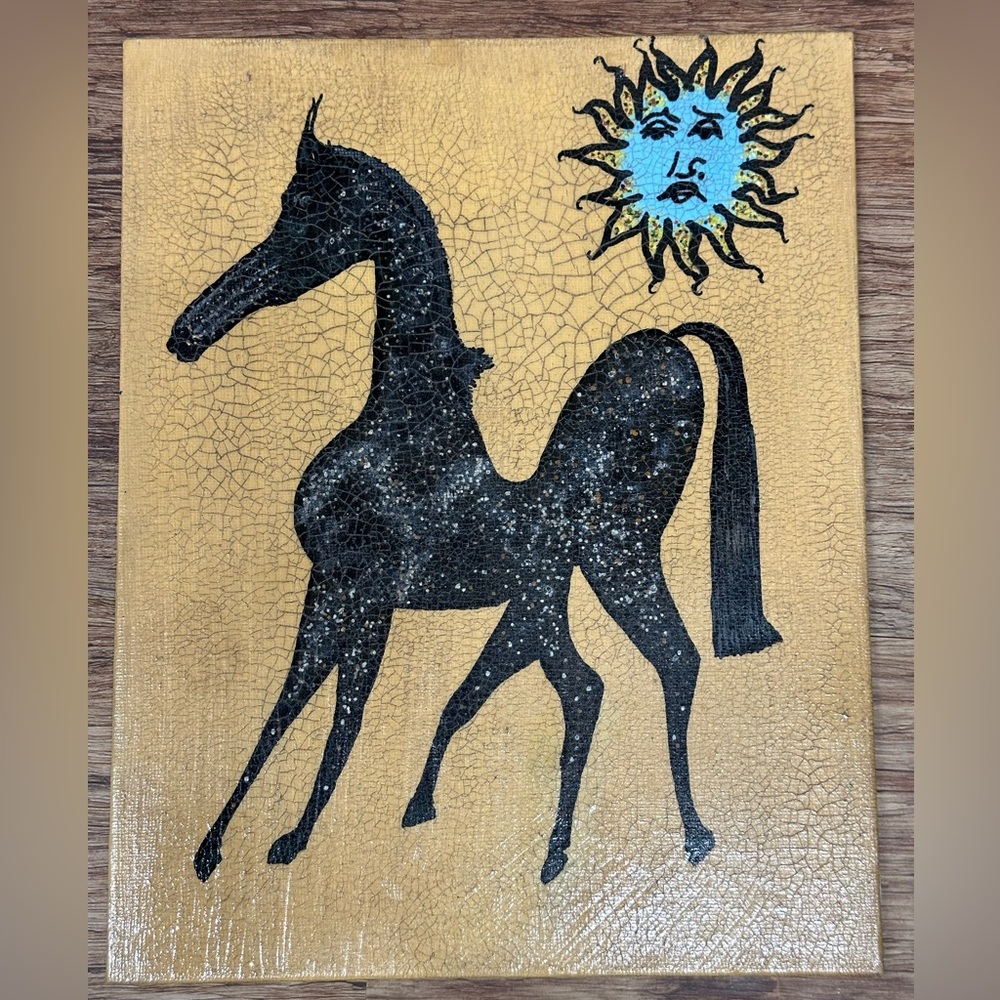 8x10 horse and sun on canvas panel folk art retro wall art